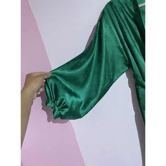 Vtg Christian Dior Satin Robe Women P Green Floral Christmas Sexy Romantic USA - Picture 9 of 15